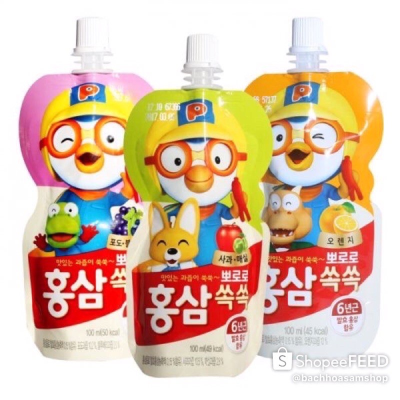 Nước hồng sâm Paldo Pororo 100ml vị cam Hàn Quốc
