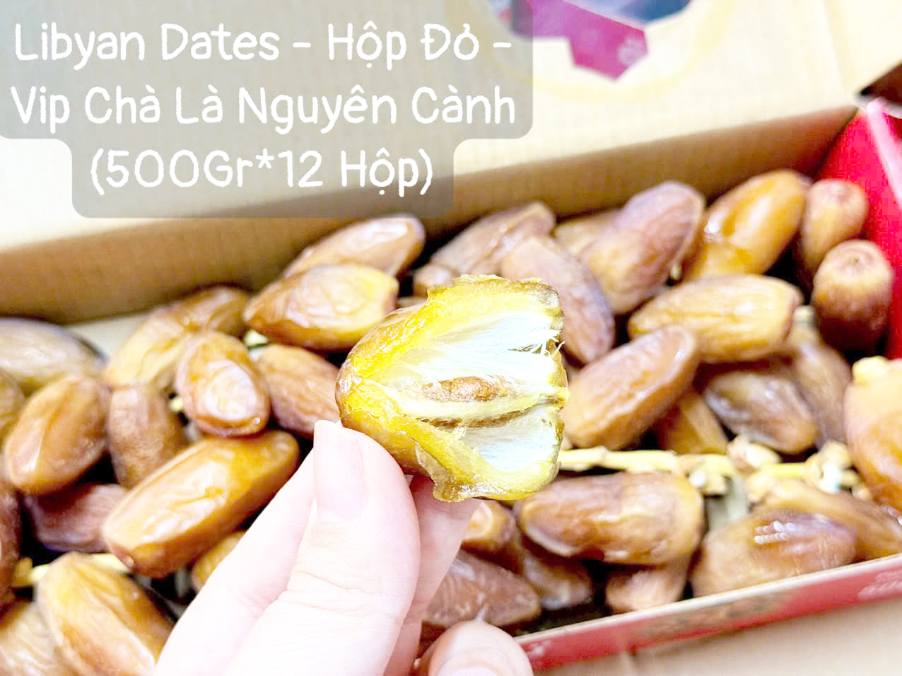 Chà Là Khô Nguyên Cành Hộp 500gram một thùng 12 hộp