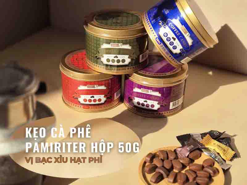 Kẹo cà phê pamiriter hộp 50g vi bạt xỉu hạt phỉ