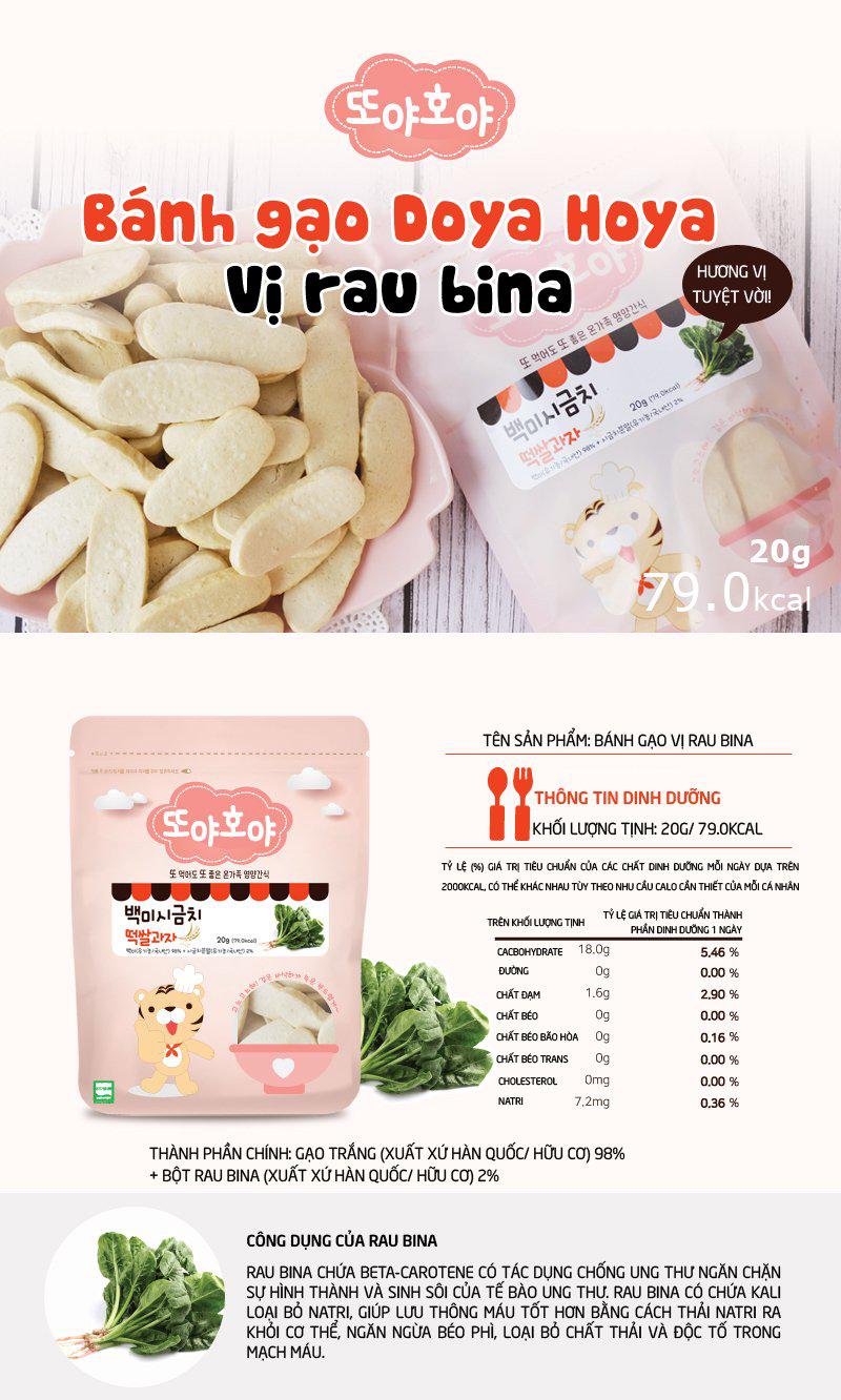 Bánh gạo que hữu cơ vị rau Bina Doya hoya Hàn Quốc