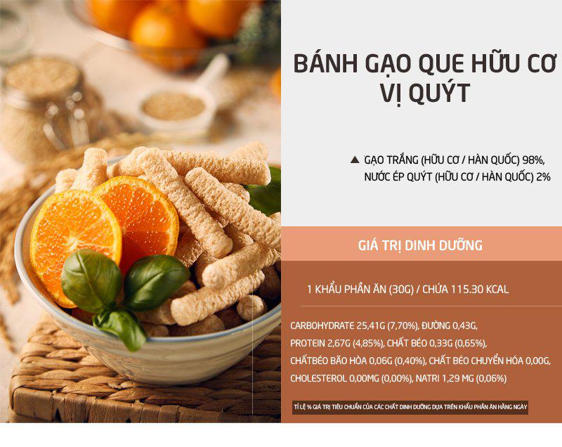 Bánh gạo que hữu cơ vị Quýt Green One Food Hàn Quốc