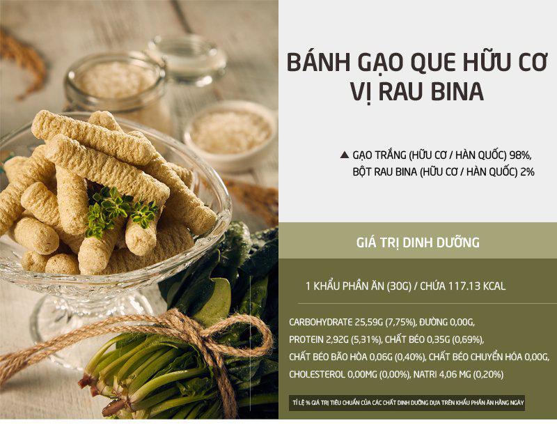 Bánh gạo que hữu cơ vị rau Bina Green One Food Hàn Quốc