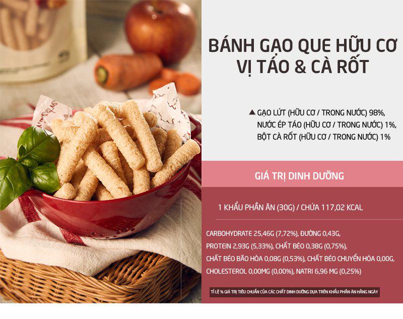 Bánh gạo que hữu cơ vị Táo và Cà rốt Green One Food Hàn Quốc