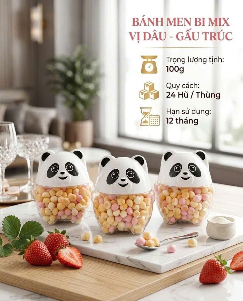 Bánh men bi mix vị dâu Gấu Trúc