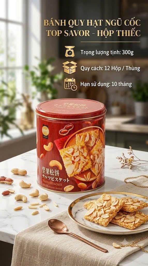 Bánh quy hạt ngũ cốc TOP SAVOR hộp thiếc 300G