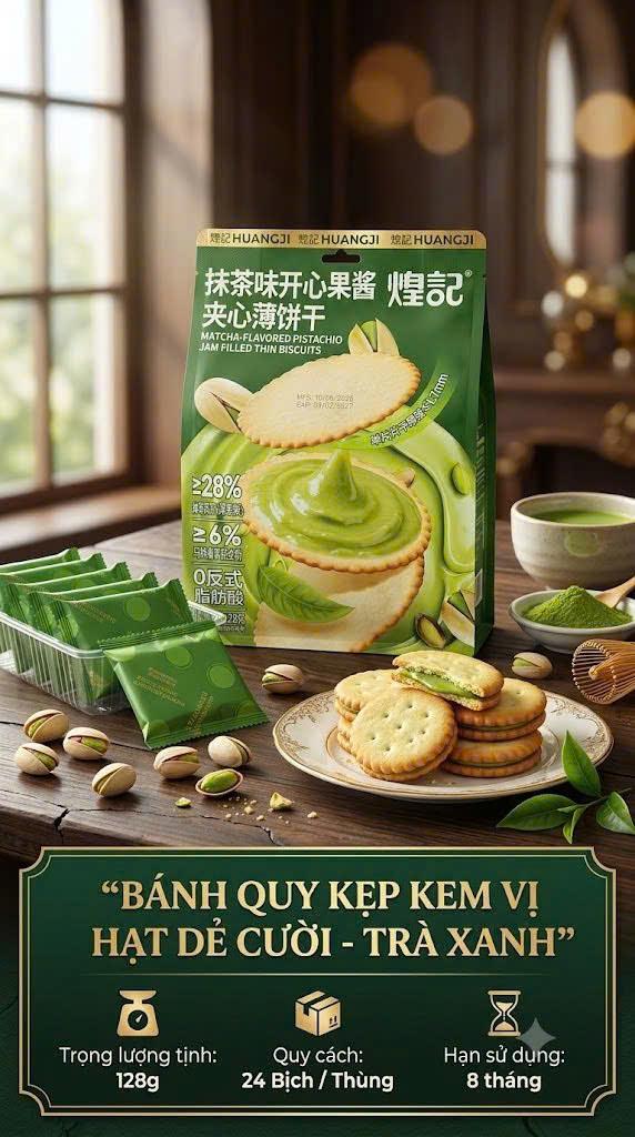 Bánh quy kẹp kem vị hạt dẻ cười trà xanh 128G