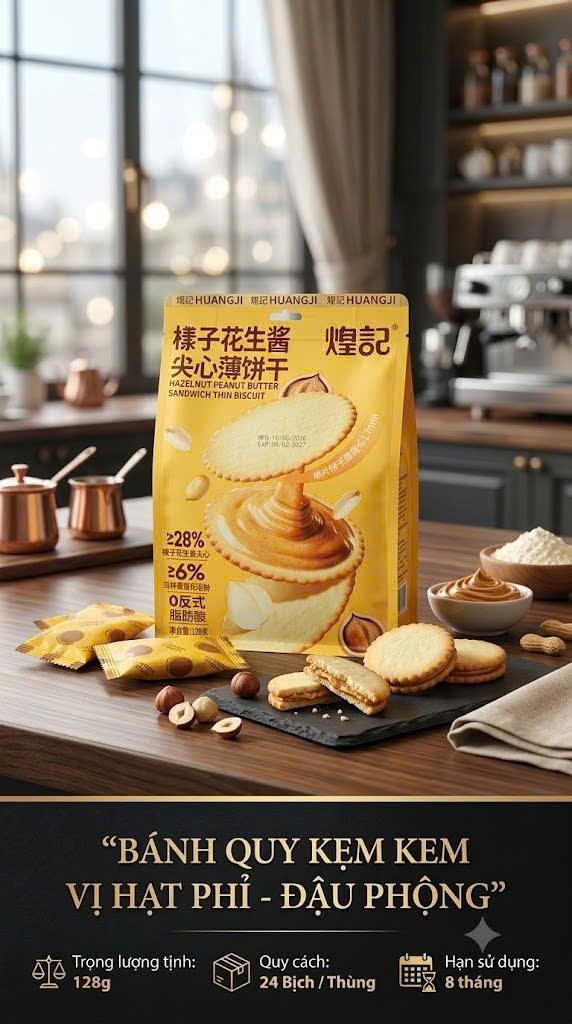 Bánh quy kẹp kẹm vị hạt phỉ đậu phọng 128G