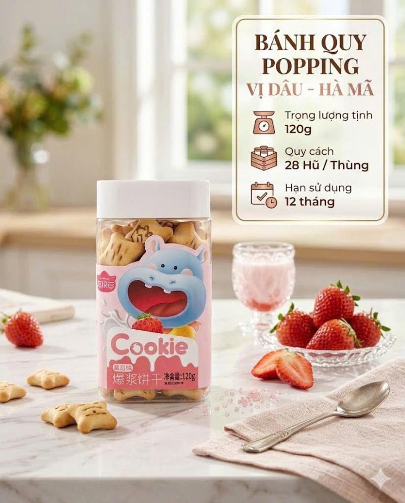 Bánh quy Popping vị dâu Hà Mã
