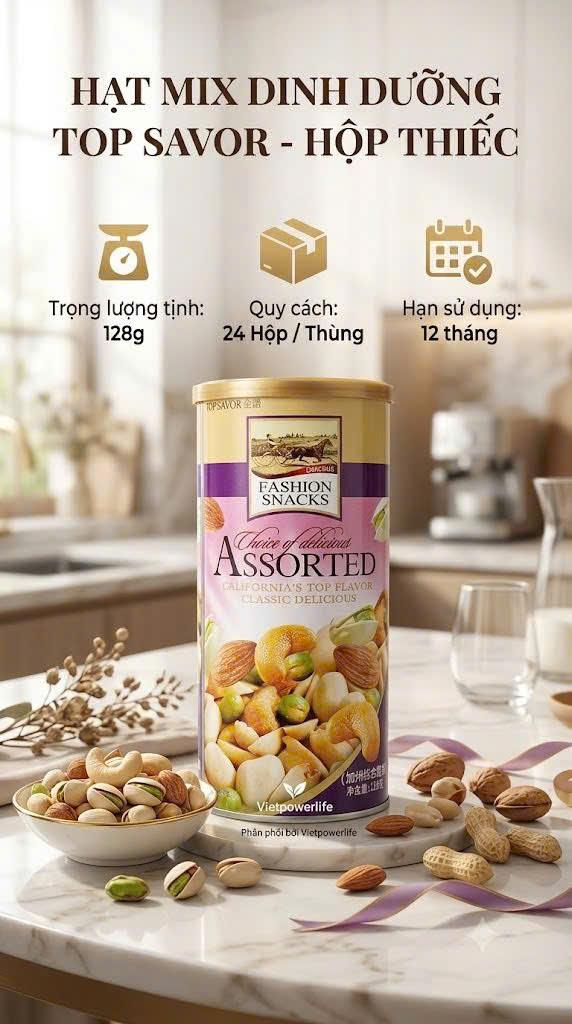 Hạt mix dinh dưỡng TOP SAVOR hộp thiếc 128G