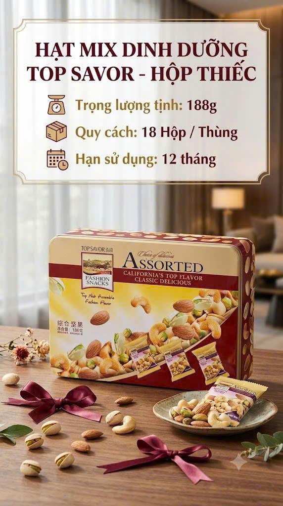 Hạt mix dinh dưỡng TOP SAVOR hộp thiếc 188G