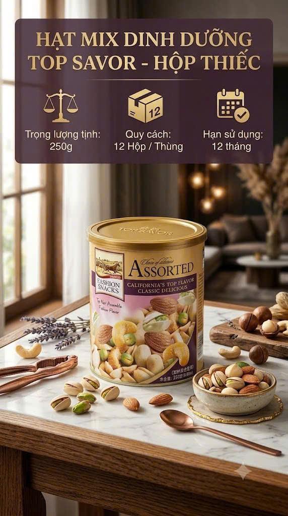 Hạt mix dinh dưỡng TOP SAVOR hộp thiếc 250G