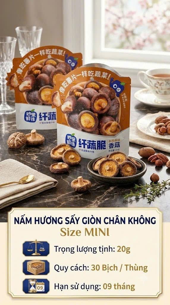 Nấm hương sấy giòn chân không size mini 20G
