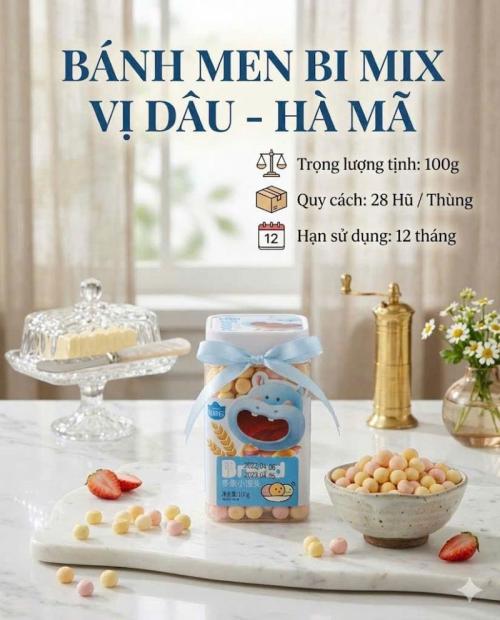 Bánh men bi mix vị dâu Hà Mã