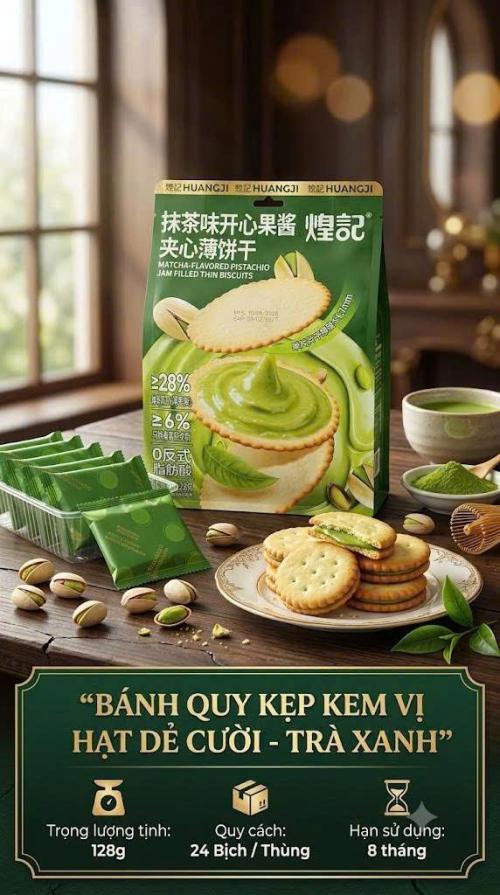 Bánh quy kẹp kem vị hạt dẻ cười trà xanh 128G