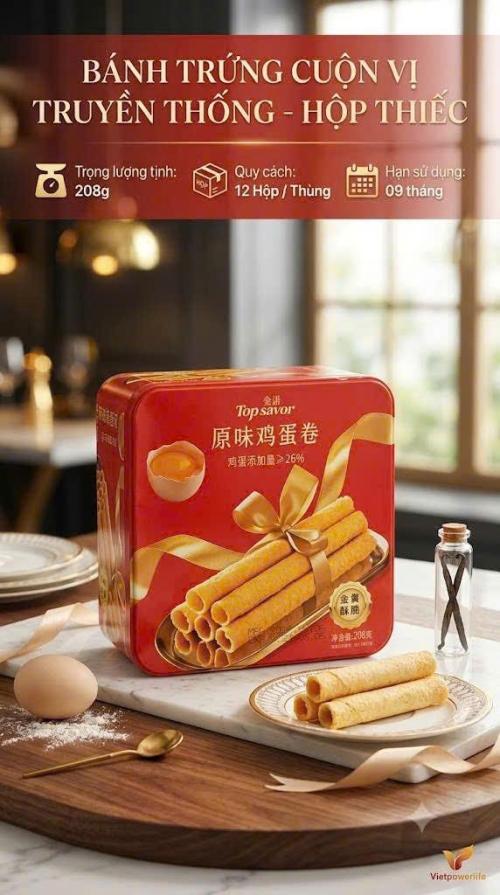 Bánh trứng cuôn vị truyền thống hộp thiếc 208G