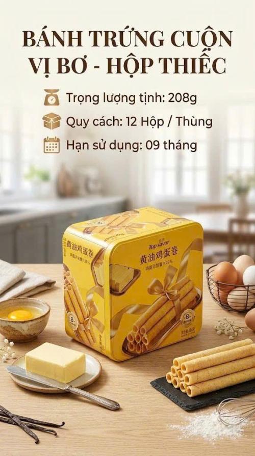 Bánh trứng cuộn vị bơ hộp thiếc 208G