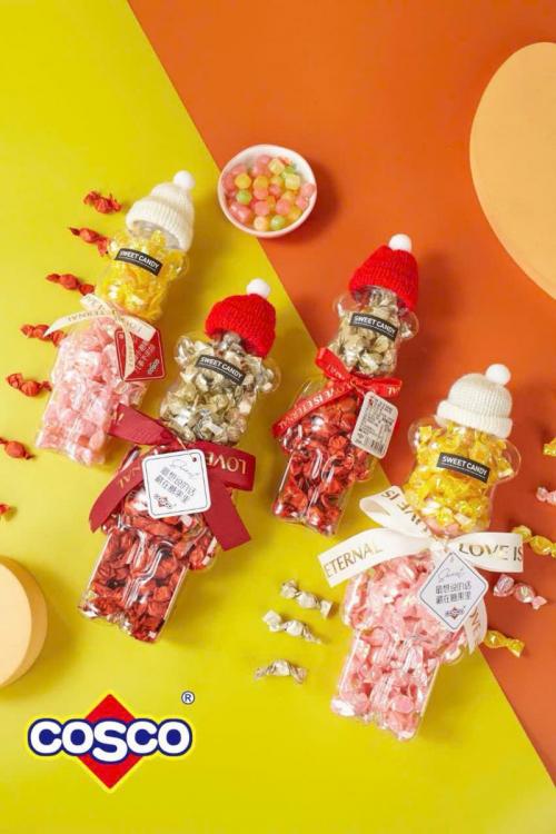 Kẹo hạt giấy nón đỏ hũ hình gấu COSCO